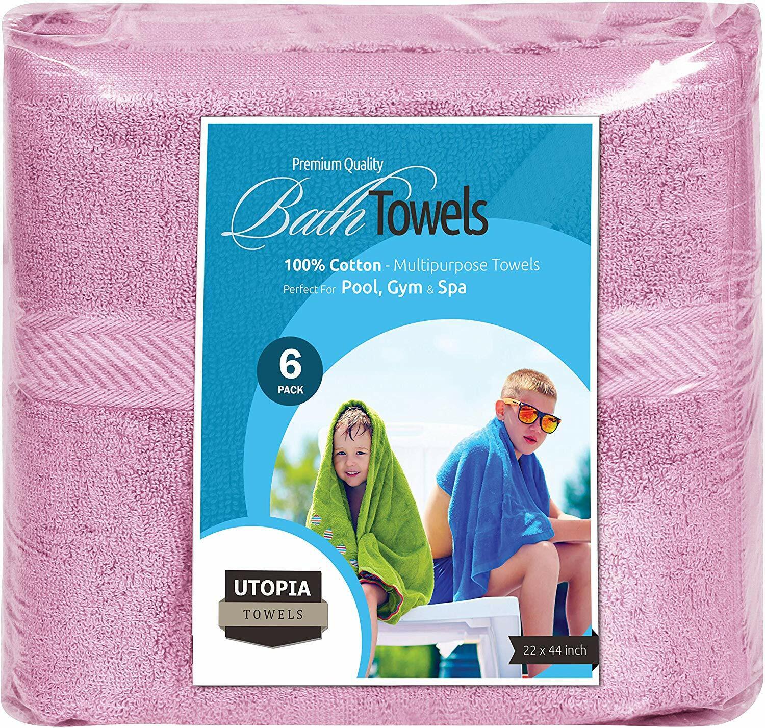Pack 6 Cotton Bath Towels 22x44 Inch Super Absorbent  For Pool Spa