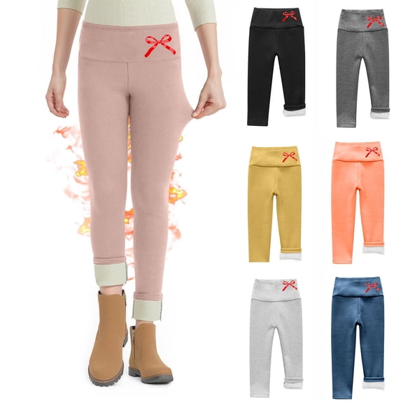 NAISIBABY Girls Fleece Lined Leggings (2-9T), Soft Tights Stretchy High Waisted Winter Thermal Pants Pink 4T