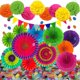 thumbnail image 1 of Juego de decoración de fiesta de 22 paquetes con abanicos de papel colgantes, flores de pompones, banderines triangulares, guirnaldas, lunares y confeti de papel para nacimiento, 1 of 4
