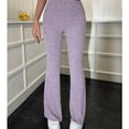 thumbnail image 2 of WCMZJ Bootcut for Womens Casual Ribbed Knit Pants Elastic High Waist Flare Leggings Wide Leg Solid Color Pants Bell Bottom Trousers Pink M, 2 of 5