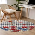 thumbnail image 4 of Red Blue Floral Round Area Rug 3.3Ft Washable Circle Rugs for Dining Room Table, Independence Day Flowers Black Buffalo Plaid Non-Slip Carpet Floor Mats Indoor Outdoor Carpet Runner Home Decor, 4 of 8