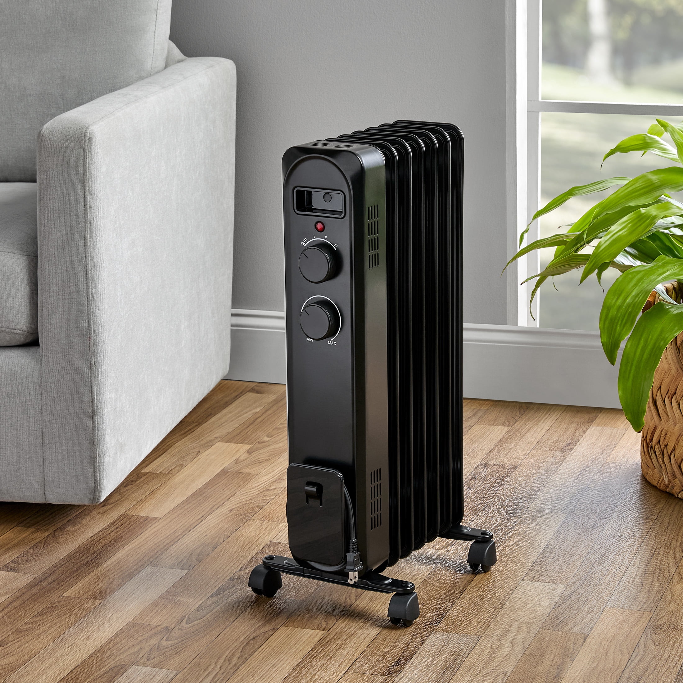 Mainstays Black 1500W 3 Heat Settings Oil Filled Heater