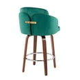 thumbnail image 4 of Lumisource Dahlia Contemporary Counter Stool in Walnut Wood and Green Velvet with Gold Metal Accent and Round Chrome Footrest - Set of 2, 4 of 7