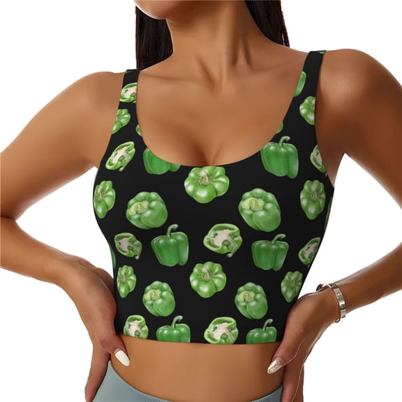 Sports Bras for Women High Support -Green Bell Pepper Print Soft Athletic Crop Workout Tank Top for Women