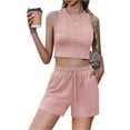 thumbnail image 1 of Diconna Ensemble de Shorts pour Femmes, Débardeur Sans Manches à Col Rond avec Shorts Unis Tenue d'Été pour Quotidien Fête, 1 of 5