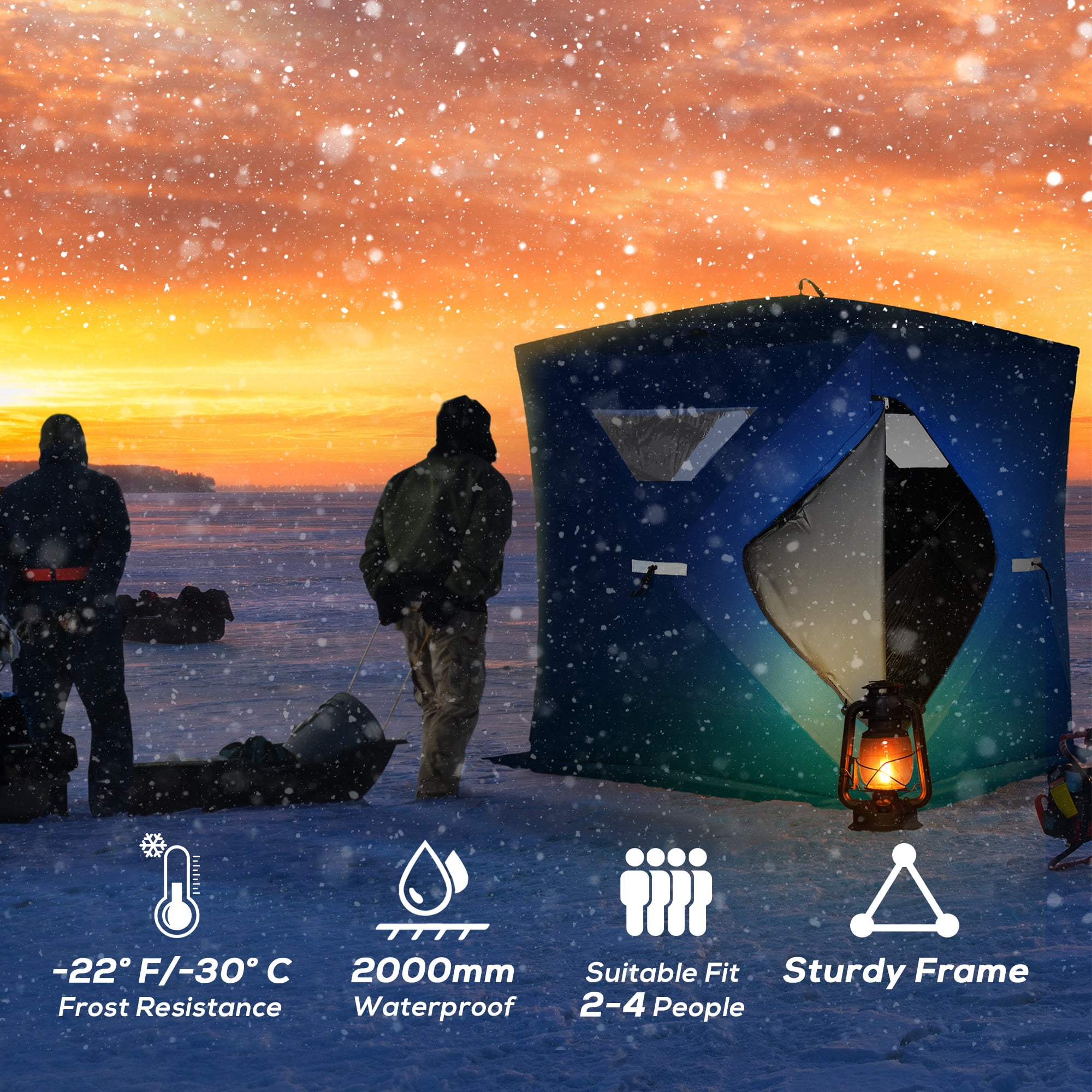  4 Person Outdoor Ice Fishing Shelter Fishing Cotton Tent  Thicken Warm Tent Winter Waterproof Camping Tent with Moisture-Proof Pad :  Sports & Outdoors