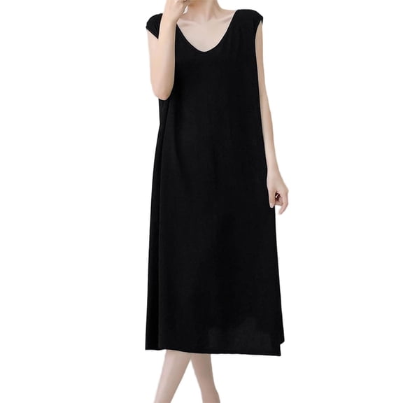 Tnhcen Women's 100% Polyester Soft Loose Fit Free Size Sleep Dress Crew Neck Plus Size Long Nightgown Casual Comfy Lightweight Breathable Loungewear Basic Nightwear