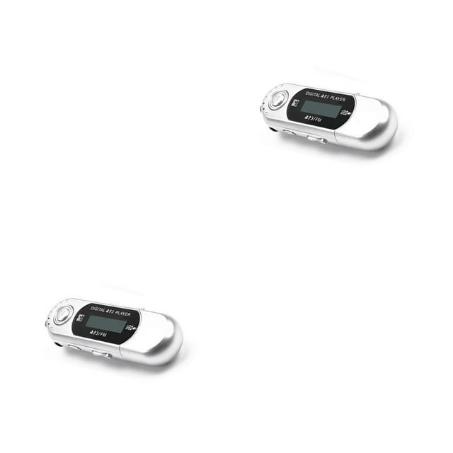 QualitChoice Lecteur MP3 Mini 2 en 1 Son Sans Perte Support 32G Clé Usb LCD Lecteur de Musique Arrêt Automatique Contrôle à un Doigt Argent 2ensemble