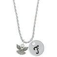 thumbnail image 1 of Delight Jewelry Silvertone Small Angel with Heart Silvertone Script Initial Disc - F - Charm Necklace, 20"+3", 1 of 4