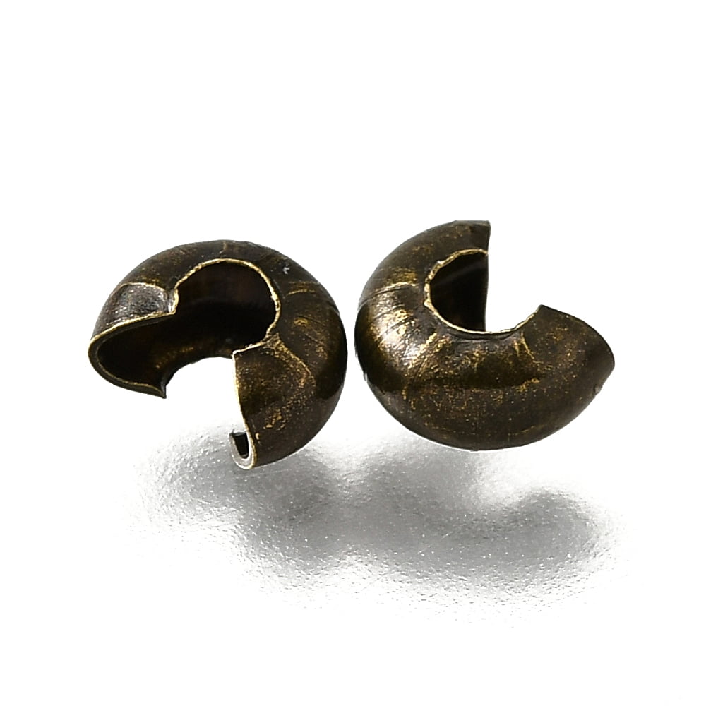 2000pcs Brass Crimp Beads Covers Nickel Free Ringent Round Antique Bronze color About 4mm In Diameter 3mm Thick Hole: 1.5mm