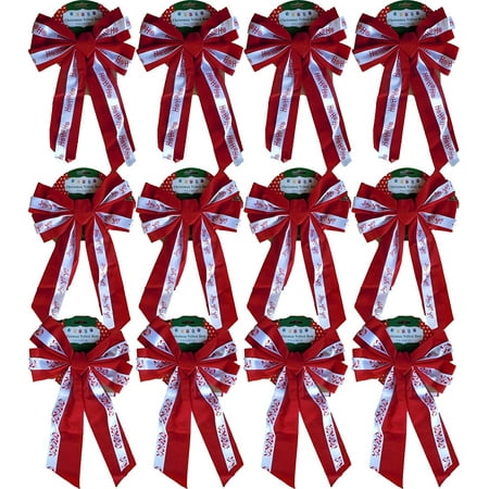 - Christmas Holiday Printed Velvet Bows, Joy, HoHoHo, Leaves- 3,6 Or 12 Packs Available 10x17 (12)