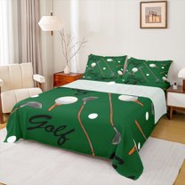 Homewish Golf Sport Game Full Size Sheets,Golf Club Bed Sheets,Green White Brown Sheet Sets For Boys Kids,Luxury Bedroom Decor,4pcs
