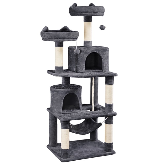 Yaheetech Multi Level Cat Tree with 2 Condos and 2 Plush Perches, Dark Gray