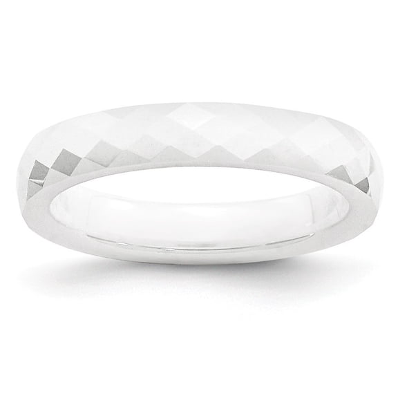 Ceramic White 4mm Faceted Polished Band Ring - Size 5.5
