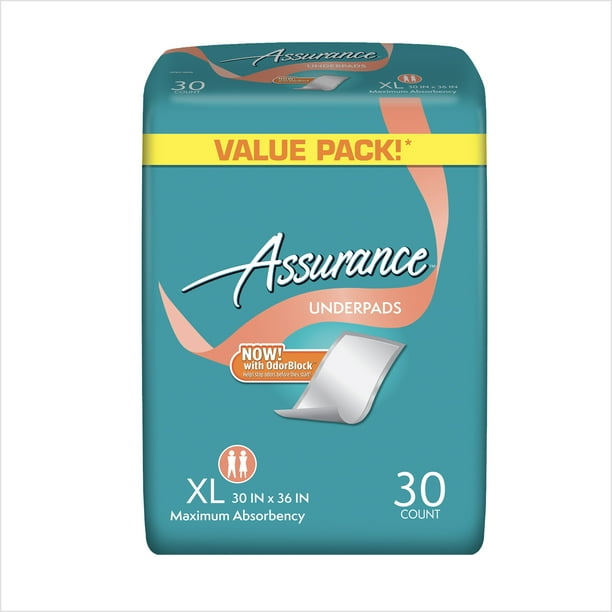 Assurance Incontinence Pads Unisex, Maximum, XL, 30 Ct