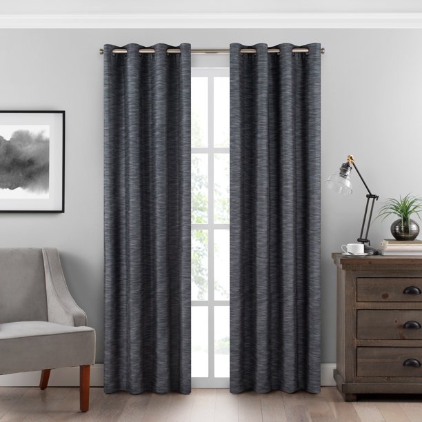 Eclipse Warren Solid Textured Absolute Zero 100 Blackout Grommet Top Single Window Panel Steel Blue 50 X 108 Com Eclipse Warren Solid Textured Absolute, Steel Blue Curtains