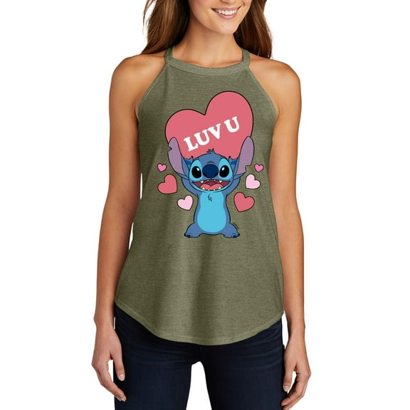 Lilo & Stitch - Valentine's Day Stitch Luv U Heart - Juniors High Neck Tank Top