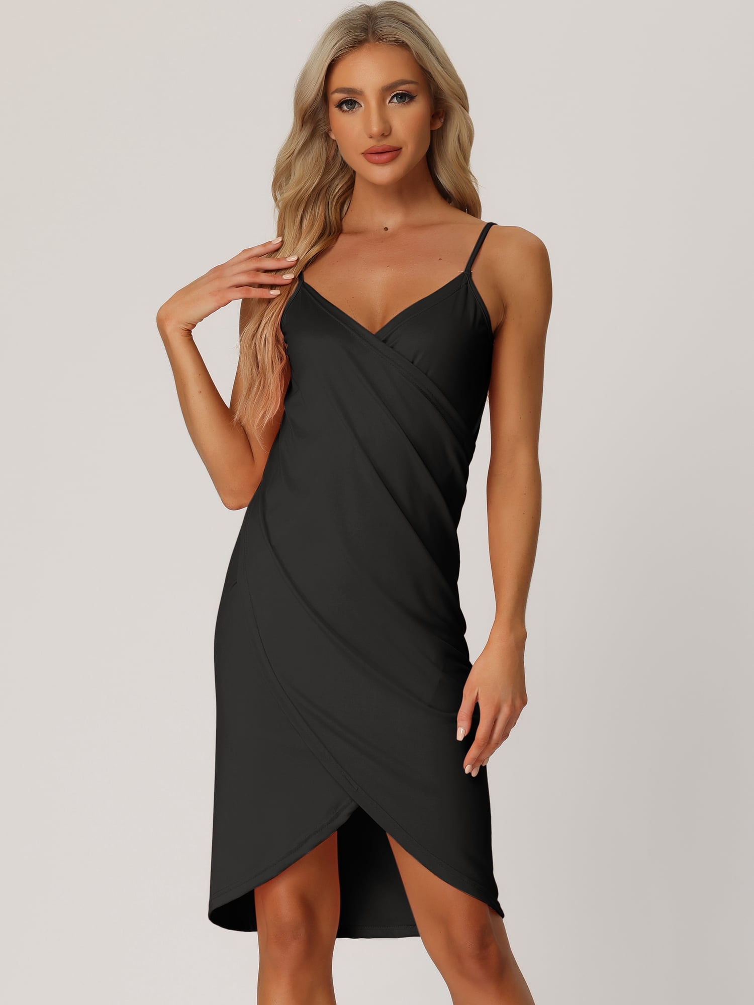 DARING DIVA Women's Beach Summer Backless Spaghetti Strap Dress L Black