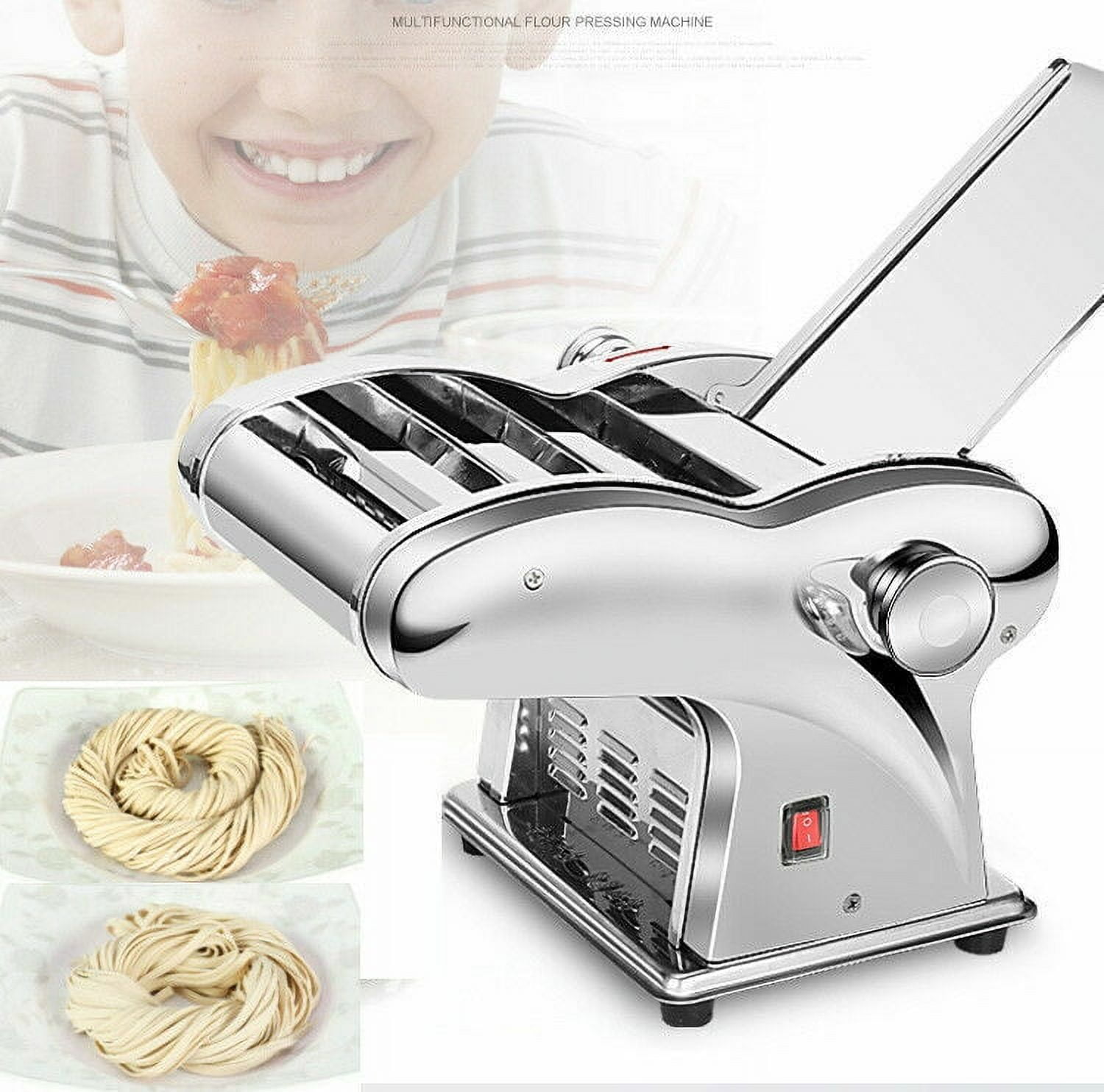 Topchances 550W Electric Pasta Maker, Automatic Noodle Machine, 2-in-1 Heavy Duty Stainless Steel Dough Roller Pressing Machine (Noodle Width: 3mm/9mm