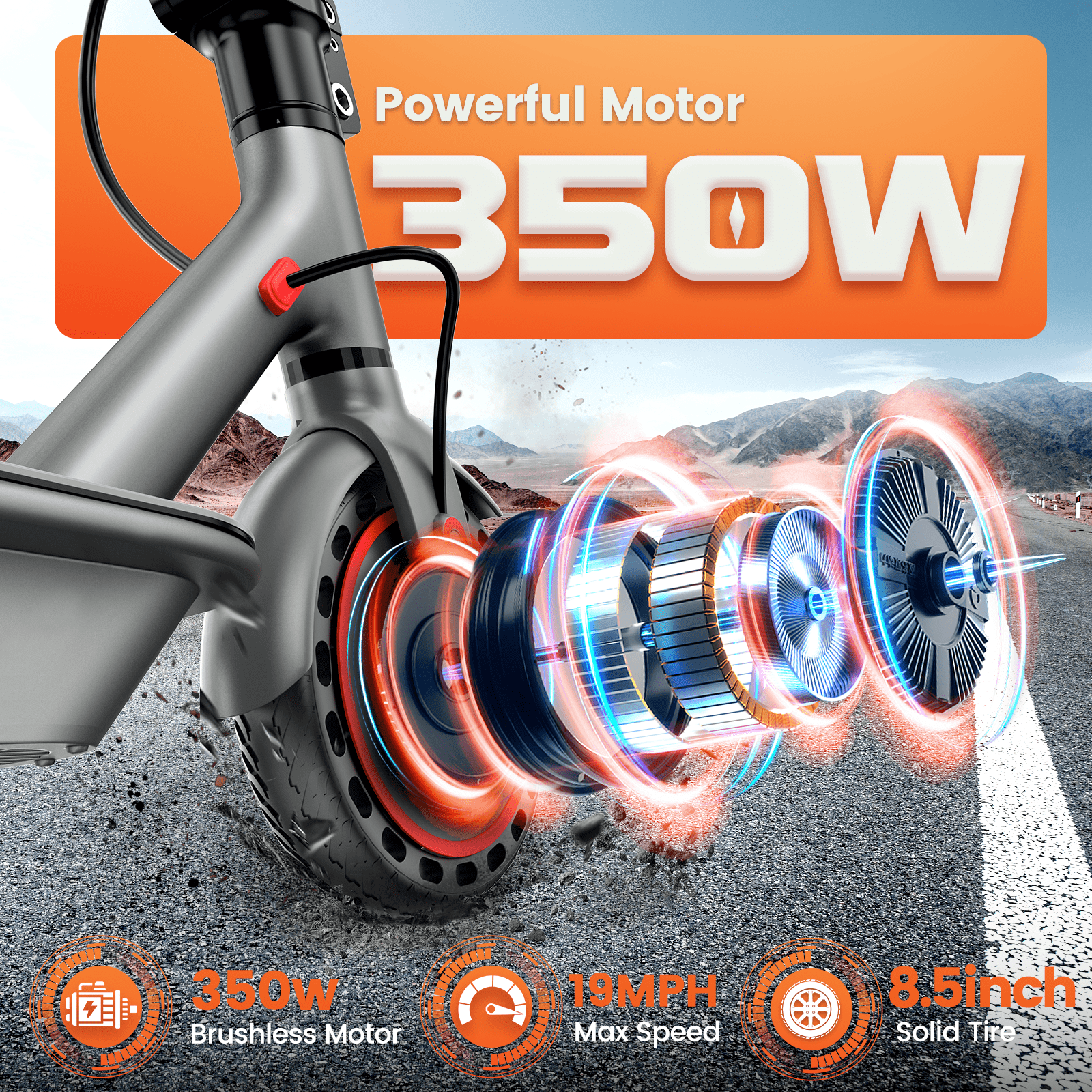 Electric Scooter for Adults,350W Motor E Scooter for Commuting,8.5" Solid Tires,up to 19MPH and 20 Miles Long Range