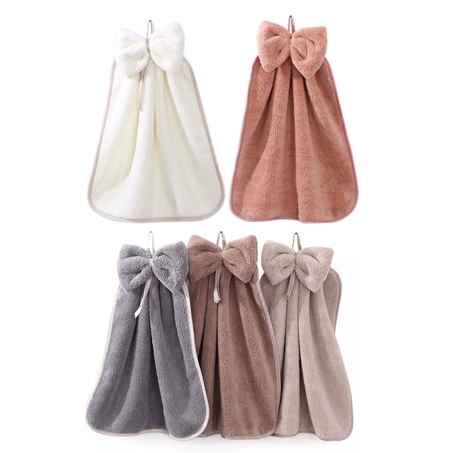 Paquete de 5 toallas absorbentes de secado rápido para cocina y baño con un práctico lazo para colgar, toallas de microfibra de vellón coral de 33 x 33 cm