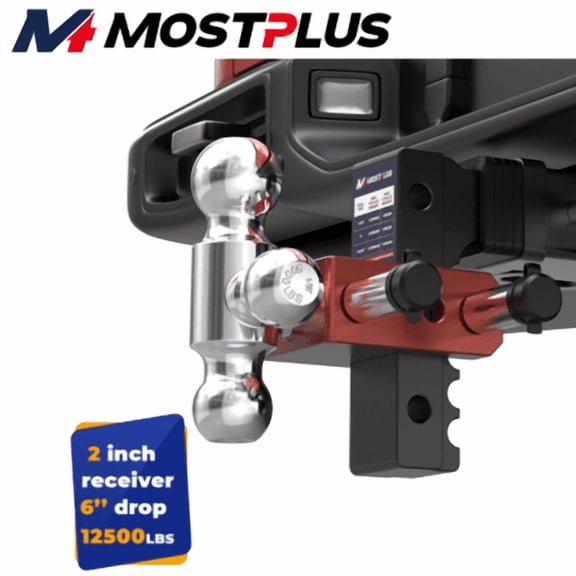 MOSTPLUS 2" Receiver 6" Drop Rise Adjustable Trailer Tow Hitch w/Tri-Balls Mount 12500lbs