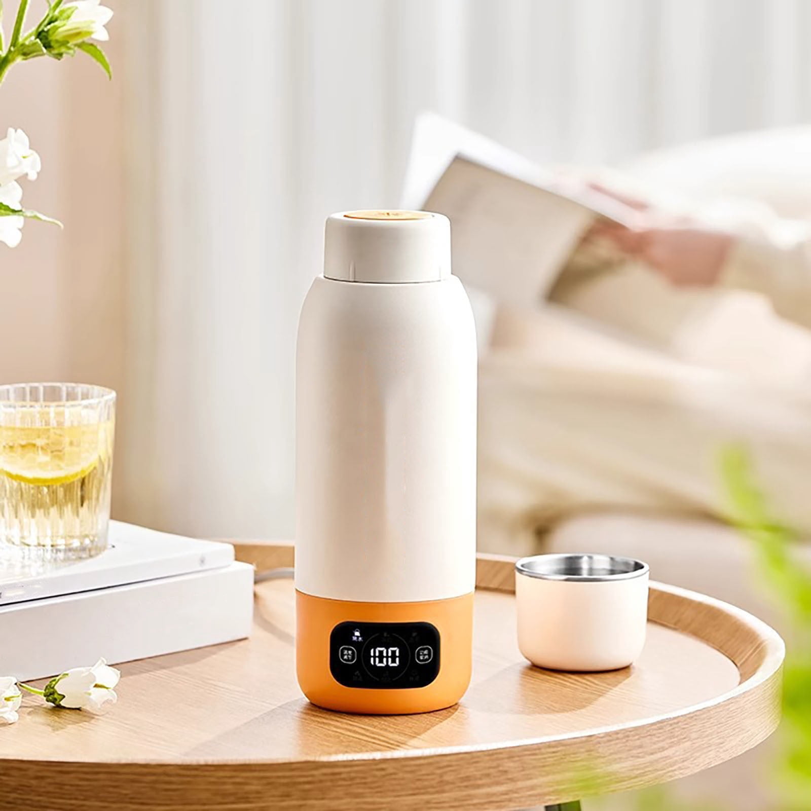 Portable Bottle Warmer Large Capacity for Travel, Fast Heating for Breast Milk formula and Milk, Suitable for Baby Outdoor Airplane and Car (Orange)
