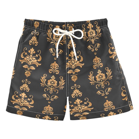 joogoo Boys Swim Trunks Boho Flower Beach Board Shorts Drawstring Swimsuit S