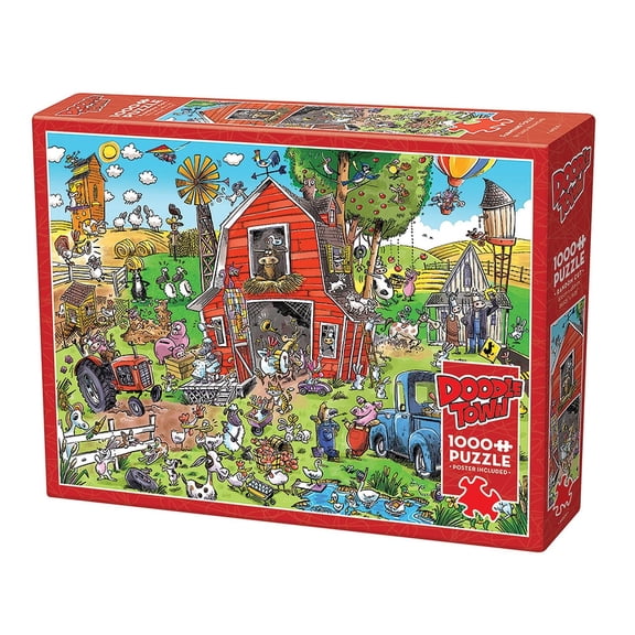 Cobble Hill 1000 Piece Puzzle - DoodleTown: Farmyard Folly - Sample Poster Included