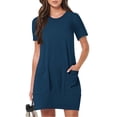 thumbnail image 2 of Ashirexll Midi Dresses for Women, Flowy Dresses for Women, Summer Solid Color Short Sleeve Round Neck Pocket Dress, 2 of 7