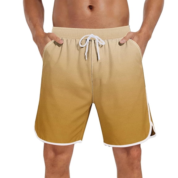 LMOIPLI Men's Swim Trunks with Mesh Liner Quick Dry Bathing Suits Beach Vacation Swimsuit Board Shorts with Pocket Gold XL