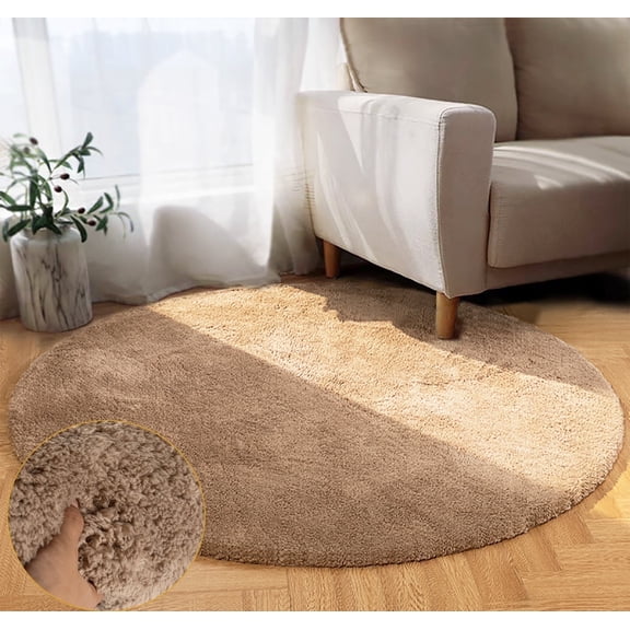 GHOUSE Large Brown Rug 6 ft Round Rug Non Slip for Playroom Bedroom