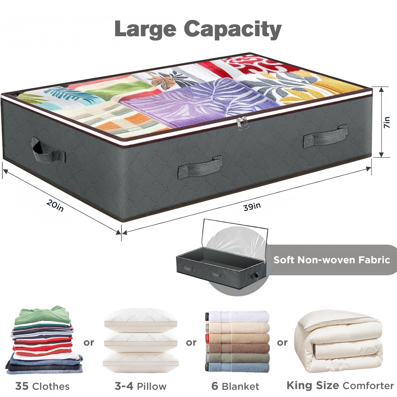 Torio 90L Foldable Under Bed Storage Containers, 4-Pack, Gray photo 3