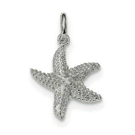 925 Sterling Silver Textured Starfish Pendant Charm Necklace Sea Life Man Gift For Dad Mens For Him