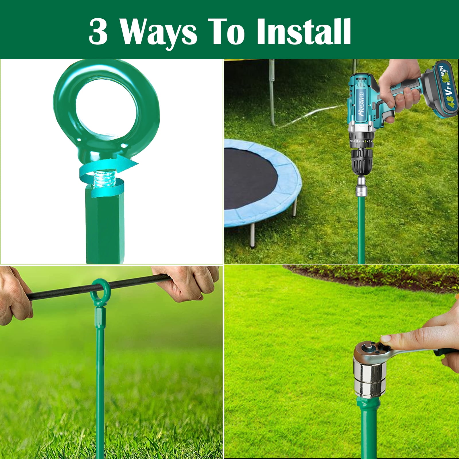 18 inch Ground Anchors Srew in Heavy Duty, Earth Shed Anchor Kit, Trampoline Stake Hook for Dirt, Swing Sets, Playset, Tent, Canopy, Carport, Mobile Home Tie Down, 4 Pack