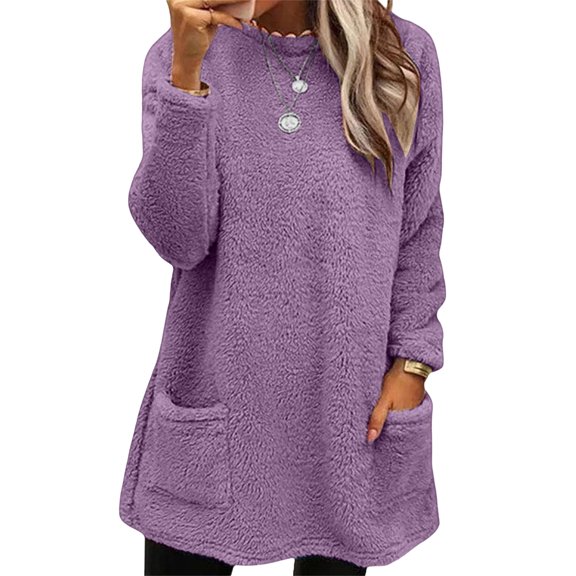 Huankd Fleece Sweatshirts for Women Mock Turtleneck Fall Winter Warm Sweater Plus Size Tunic Pullover Tops with Pockets Dark Purple S