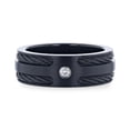 thumbnail image 3 of NOIR Double Black Rope Inlaid Brushed Matte Black Titanium Men's Wedding Band With Black Edge Channel Setting And White Diamond In The Center - 8mm - Size 15, 3 of 3