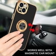 thumbnail image 6 of iPhone 15 Plus Case,Phone Case iPhone 15 Plus,Slim Fit Soft 360° Ring Holder Kickstand Magnetic Car Mount Supported Easy Clean Shockproof Protective Cover for iPhone 15 Plus 6.7", Black/Golden, 6 of 8