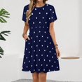 thumbnail image 2 of White Free Polka Dots on Navy Blue Background Women's Dress Short Sleeve Summer Sundress Summer Women Clothes, 2 of 7