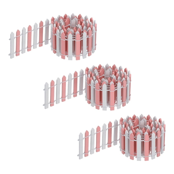 Uxcell 3pcs 35 Inch Miniature Garden Fence, Mini Ornament Wood Picket for Dollhouse Home Light Pink/White