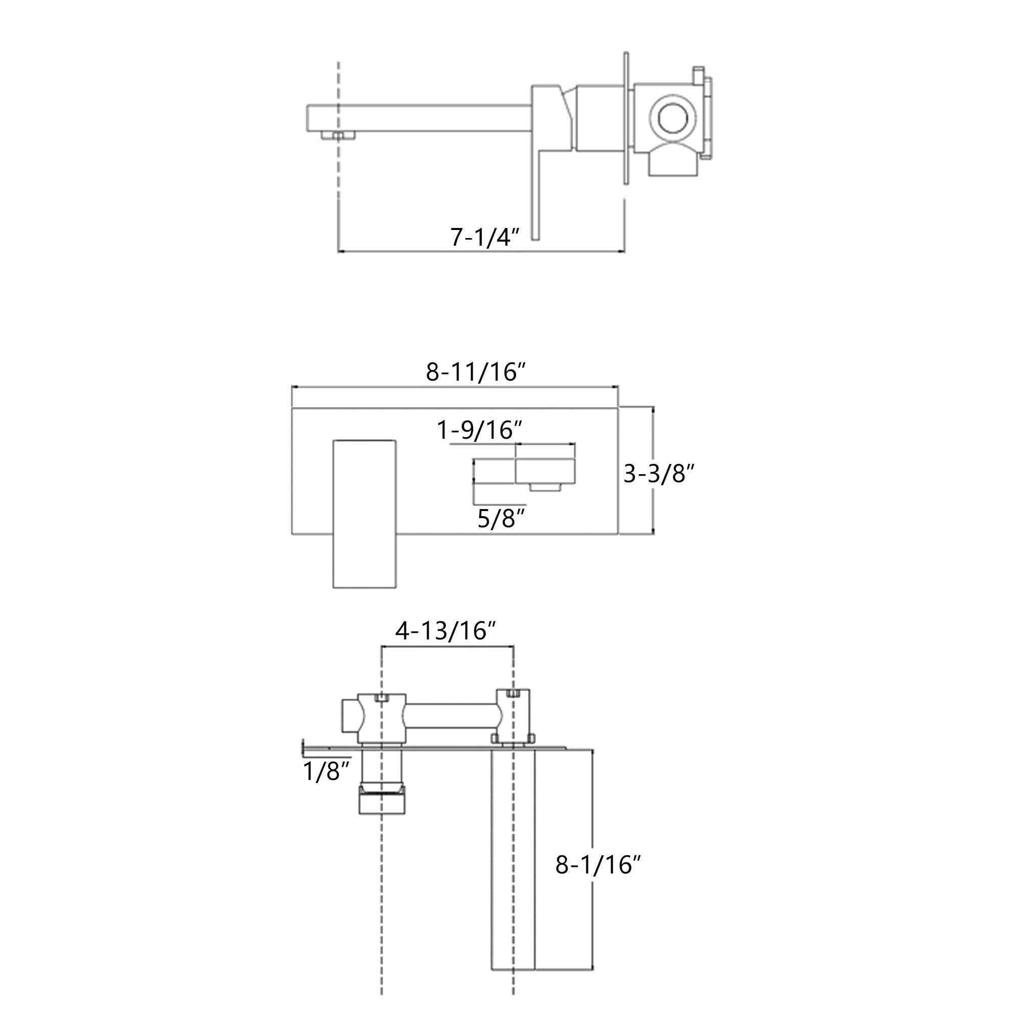 Sumerain Brushed Nickel Bathroom Faucet Wall Mount Lavatory Sink Faucet with Rough-in Valve, Left-Handed Single Handle