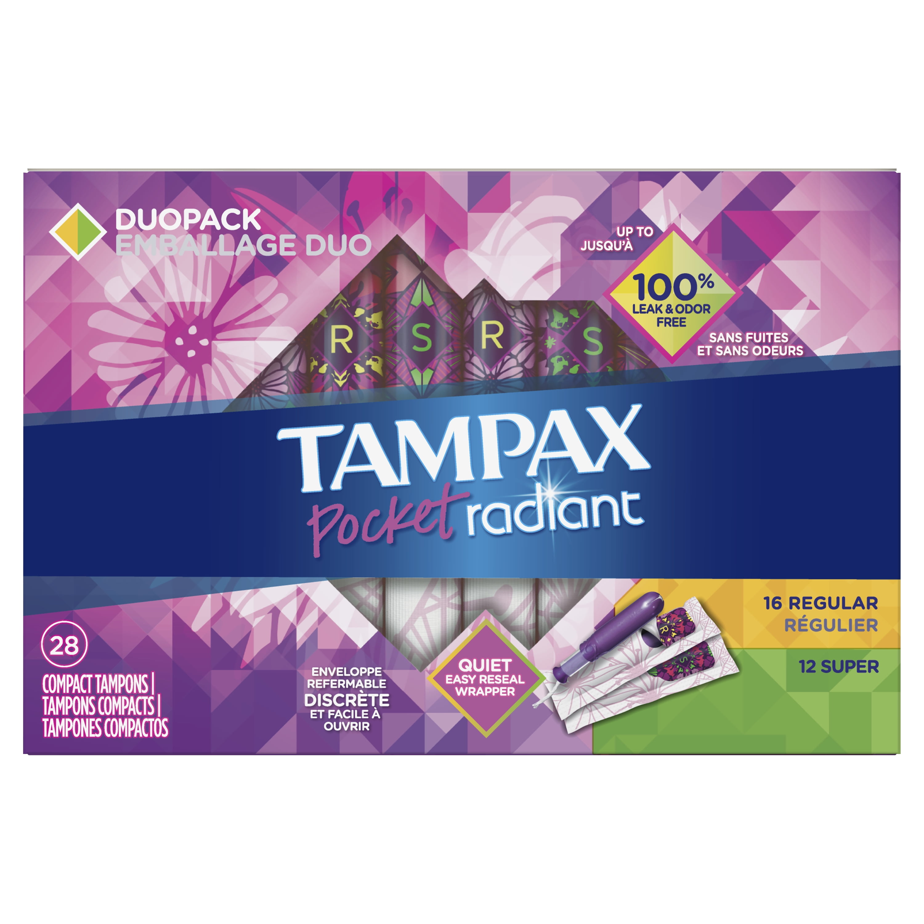 Tampax Pocket Radiant Regular and Super Absorbency Compact Plastic
