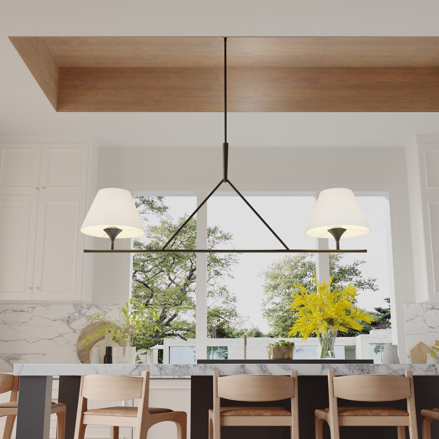 Aiwen 2-Light Linear Industrial Pendant Light with Black Finish and Bell Glass Shade for Kitchen Island Living Room