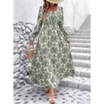 thumbnail image 6 of Women Floral Print V Neck A-Line Maxi Dress Long Sleeves Casual Wrap Autumn Beach Swing Green XL, 6 of 9