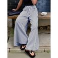 thumbnail image 6 of Women'S Striped Wide Leg Pants Elastic Waist Baggy Palazzo Trousers with Pockets Going Out Outfits Blue XL, 6 of 10
