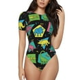 thumbnail image 2 of Uemuo Geometric Dinosaur Pattern Women's One Piece Short Sleeve Swimsuit Rash Guard Surfing Modest Quick-drying Swimsuit Beach Essentials-XX-Large, 2 of 9