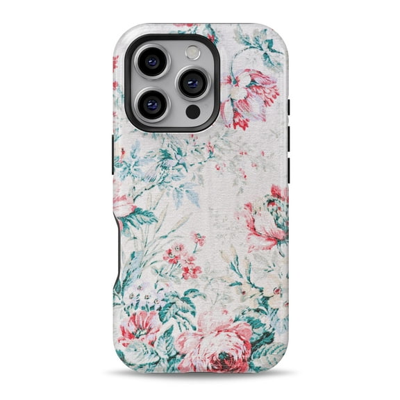 DesignSkinz Scratch-Resistant Hard Slim Case Compatible with iPhone 16 (Compatible with MagSafe) - Coral & Blue Grunge Watercolor Floral