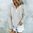 thumbnail image 2 of WTOBBY Women's Solid Color Cable Knit Hoodie, Drawstring Casual Pullover, Soft Fleece Lined Sweatshirt with Front Pocket for Hands Warming Comfort,Light Gray M, 2 of 6
