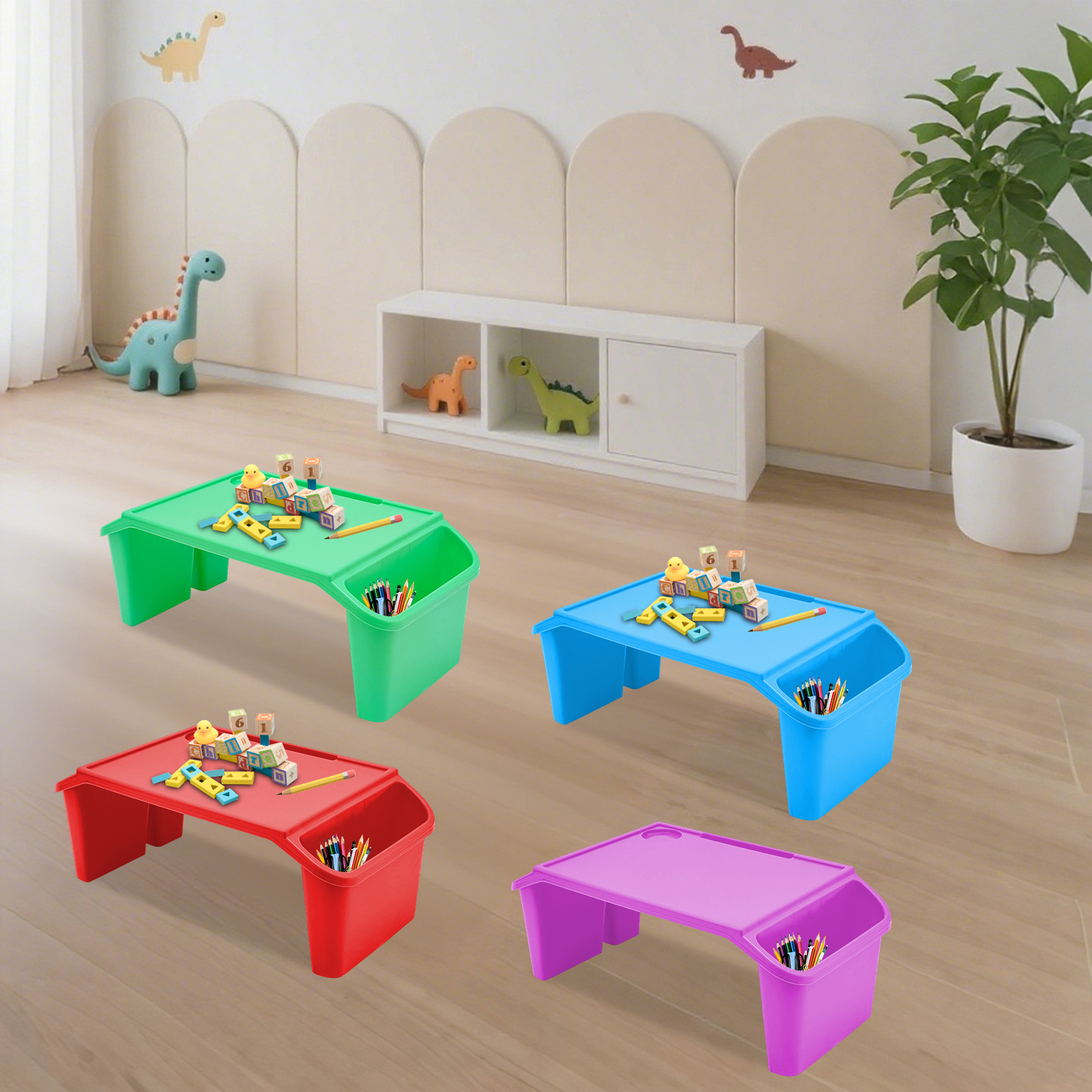 Miumaeov Lap Desk Tray with Storage Plastic Breakfast Laptop Trays with Side Pockets and Slot Portable Lap Bed Table for Writing Eating Game