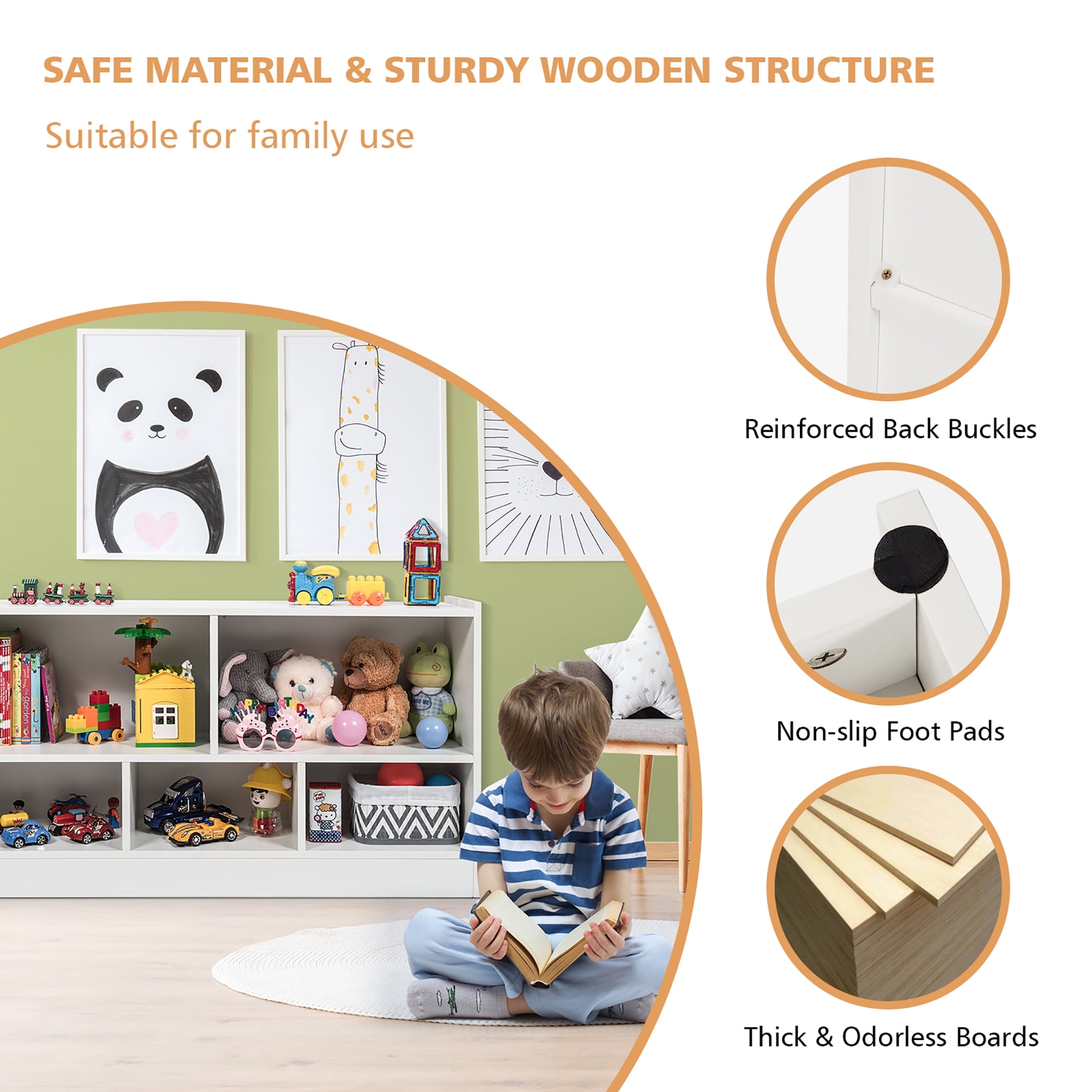 Costway Kids 2-Shelf Bookcase 5-Cube Wood Toy Storage Cabinet Organizer White